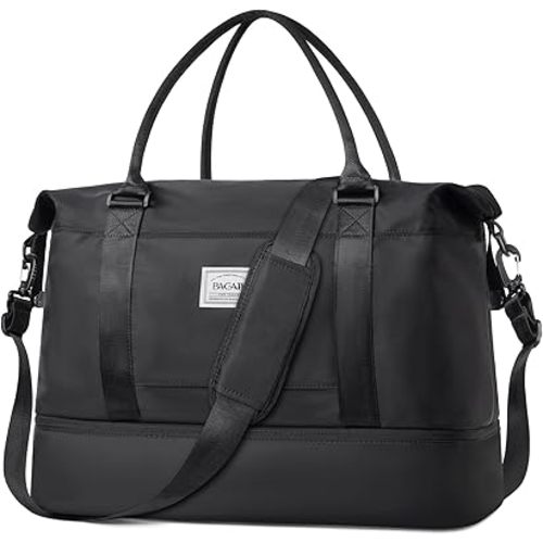 BAGAIL Travel Duffel Bag - Weekender, Overnight Gym Carry On Tote with Wet Pocket, Hospital Mom Bag for Labor and Delivery - Extra Large, Black