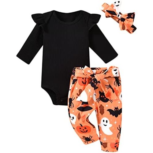 Aalizzwell Preemie Newborn Infant Baby Girls Clothes Ribbed Romper Bodysuit Pants Set Fall Winter Outfits