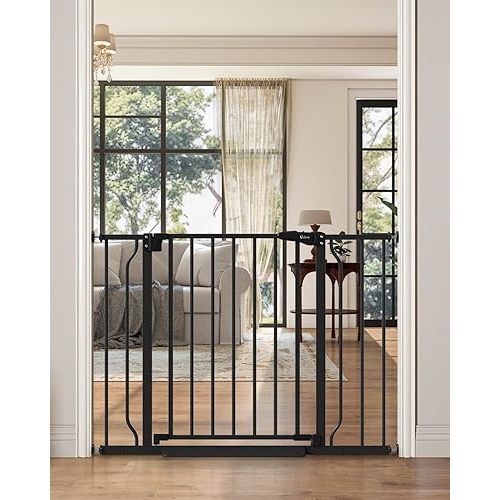 29"-40" Baby Gate for Stairs, Auto Close Stroller Friendly Dog Gate Indoor for Doorways, Pressure Mounted Baby Gate, Easy Walk Through Gate for Children & Pets, Black