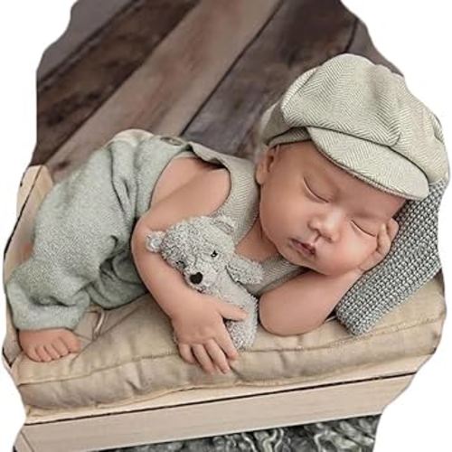 Ylsteed Newborn Boy Photoshoot Outfits 2Pcs Newborn Photography Girl Baby Photography Props Baby Gentleman Suit Photography Outfits Boy Suspender Pants with Beret 9-12lbs/0-3 Months (Light Green)
