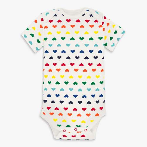 Clearance organic short sleeve babysuit in rainbow heart | Primary.com