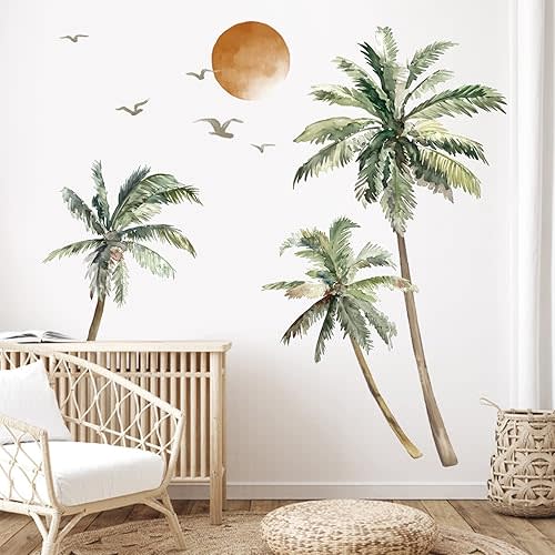 wondever Boho Palm Tree Wall Decals Tropical Tree Sunset Wall Stickers (XL)