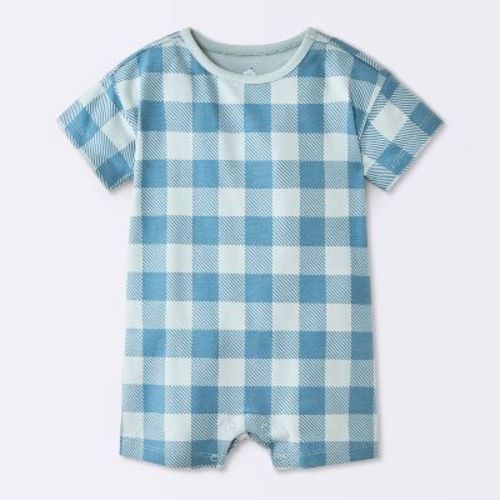 Baby Boys' Gingham Short Sleeve Romper - Cloud Island™ Light Blue 0-3M