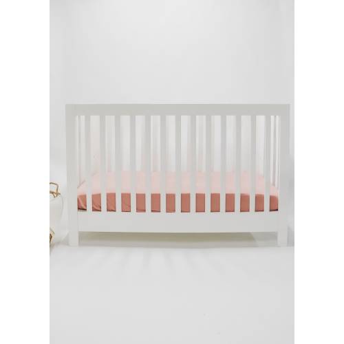 Pink Ribbed Crib Sheet - Fitted Crib Mattress Cover - Soft Beige Nursery Bedding - Standard Crib Sheet - Baby Girl Crib Sheet Bedding