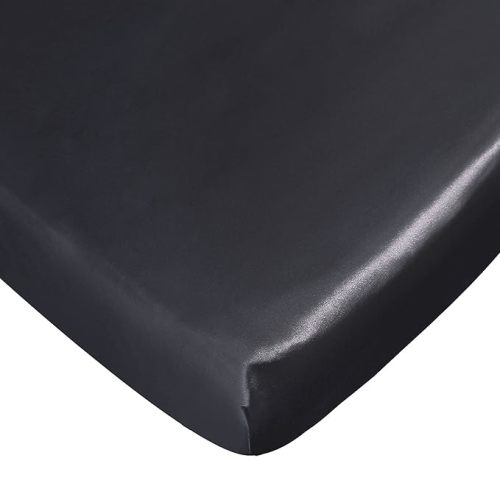 Satin Pack and Play Sheet Fitted, Soft & Silky Mini Crib Mattress Sheet (39"x27"x5") for Boys and Girls, Satin Playard Sheets for Baby Hair and Skin, Black