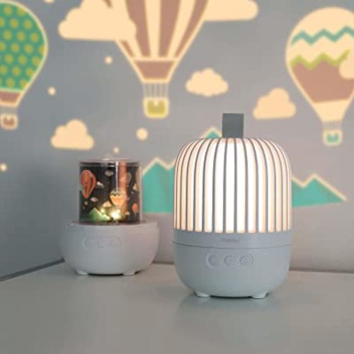 mooas Wonderland Rotating Projector Melody Nightlight (White), 360° Rotating Nightlight, Nightlight for Kids Baby Room, 4 Lighting Modes and 8 Melodies, 9 Theme Films, 1200mAh Rechargeable Battery