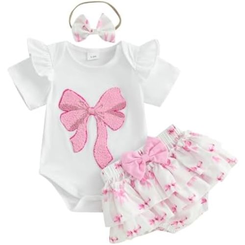 Newborn Baby Girl Summer Clothes Bow Embroidery Short Sleeve Romper Bodysuit Ruffle Shorts Headband 3Pcs Set Cute Outfits