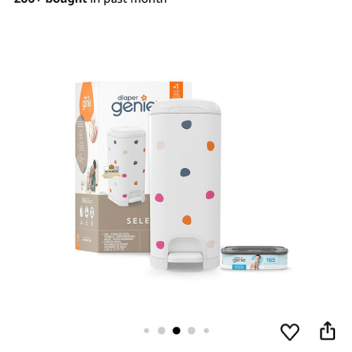 Diaper Genie Select Pail (Multi-Color Polka Dot) is Made of Durable Stainless Steel and Includes 1 Starter Square Refill That can Hold up to 165 Newborn-Sized Diapers.