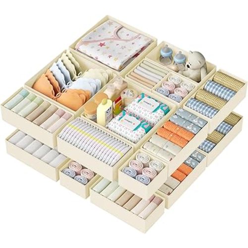 DIMJ Drawer Organizer Clothes - 20 Pack Closet Drawer Organizer Bins for Baby Clothes Storage, Fabric Dresser Organizer for Nursery Bedroom, Foldable Small Drawer Dividers for Underwear Socks
