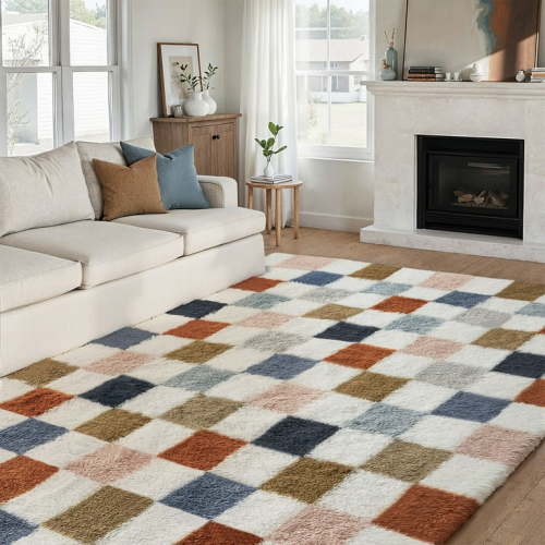 BERTHMEER 8'×10' Large Shag Ultra-Soft Area Rugs for Bedroom Living Room Dinning Room Nursery Plush Pile Soft Fluffy Geometric Modern Indoor Carpets Rugs,Multicolor