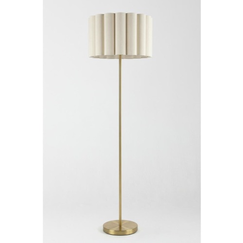 Estelle 65" Polished Brass LED Floor Lamp with Scalloped Ivory Cotton Drum Shade, Bulb Included