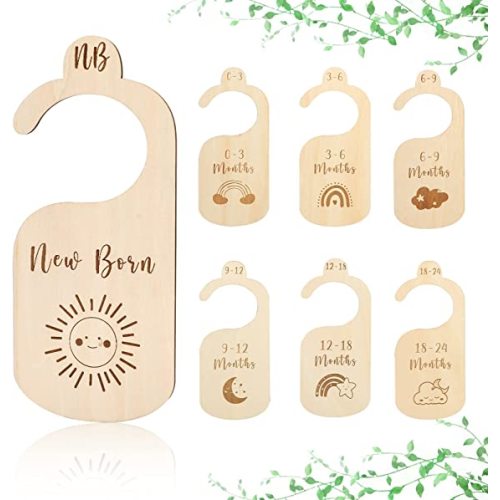 ibwaae Wooden Baby Closet Size Divider Organizer Hanger Clothing Dividers for Newborn Nursery Decor Infant to 24 Months - 7pcs