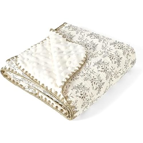 Baby Blanket Double Layer Cotton 40 x 40 Soft Receiving Blanket with Pattern Machine Washable Hibiscus