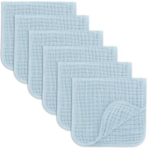 Muslin Burp Cloths Large 100% Cotton by Comfy Cubs (Sky Blue, Pack of 6)