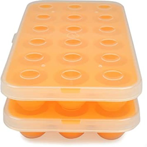 Silicone Baby Reusable Food Storage Tray (2 Pack)- Pop Out 1oz Portion Silicone Stackable Freezer Tray- Includes Snap-On Lid- Non Toxic, BPA & PVC Free-Dishwasher and Microwave Safe- Mother's Day Gift