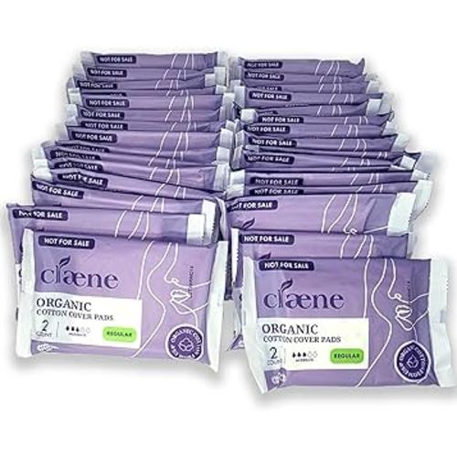 Claene Organic Cotton Cover Pads, Cruelty-Free, Menstrual Overnight Sanitary Pads for Women, Unscented, Breathable, Vegan, Organic Pads, Natural Sanitary Napkins with Wings- 64 Count Pack of 1