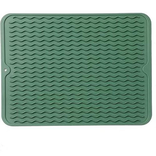 Silicone Dish Drying Mat for Multiple Usage,Easy clean,Eco-friendly,Heat-resistant Silicone Mat for Kitchen Counter or Sink,Refrigerator or drawer liner Green L 16 inches x 12 inches