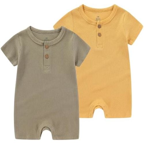 Baby Short Sleeve Bodysuits Solid Romper one-Piece Newborn Baby Clothes 2 Pack Baby Shower Gifts