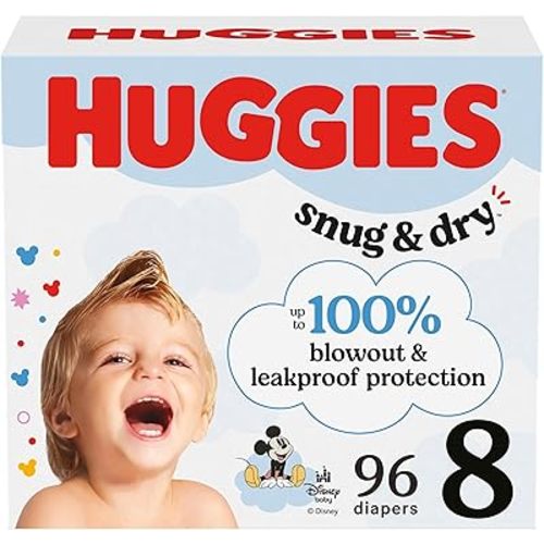 Huggies Size 8 Diapers, Snug & Dry Baby Diapers, Size 8 (46+ lbs), 96 Count (2 Packs of 48), Packaging May Vary