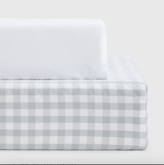 Organic Percale Gingham Crib Sheet 2-Pack in Blue Fog