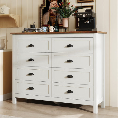 Winston Porter Dresser For Bedroom, Modern White Dresser With 8 Drawers, Wide Chest Of Drawers With Metal Handles White & Reviews | Wayfair