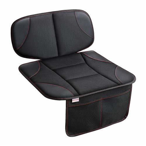 Car Seat Protector for Kids, Anti-Slip Design, Thick Padding, Prevents Seat Marks, 2 Storage Pockets for Toys & Snacks, Fits Most Cars, Black - 1 Pack- 1 Pack