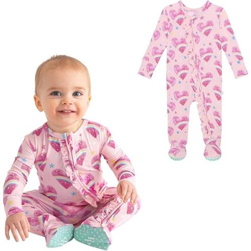 Posh Peanut Footie Pajamas for Baby Girls – Sleepers in Viscose from Bamboo with 2-Way Zipper & Ruffle Trim