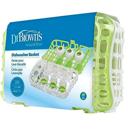 Dr. Brown’s Dishwasher Basket for Small Baby Bottle Parts, Pacifiers, and Accessories, Clean, Store and Organize Newborn Essentials, Green, BPA-free