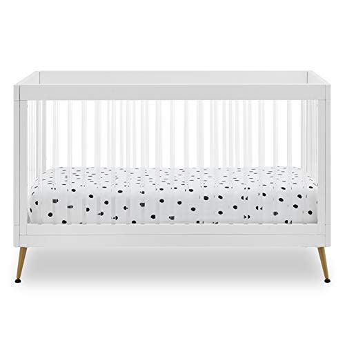 Delta Children Sloane 4-in-1 Acrylic Convertible Crib - Includes Conversion Rails, Bianca White w/Melted Bronze