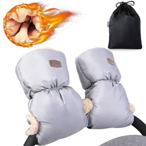 Orzbow Faux Sheepskin Stroller Gloves, Universal Winter Anti-Freeze Mittens for Stroller Handlebars, Waterproof Warm Extra Thick HandMuff for Cold Weather, Winter Stroller Accessories, Light Grey