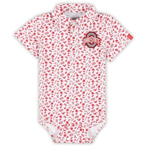 Ohio State Buckeyes Garb Infant Tom Allover Print Performance Polo Bodysuit - White