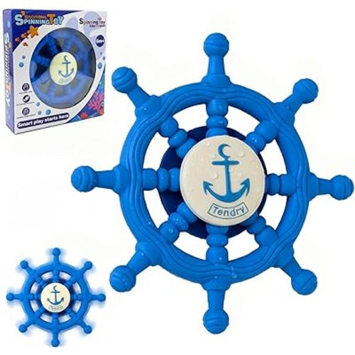 Baby Suction Spinner Toys for Bathtub, Silicone Toddler Bath & High Chair Toys for 1 Year Old Boy/Girl Birthday Gift, Interactive Ship Steering Wheel InfantToy for Car Window Travel