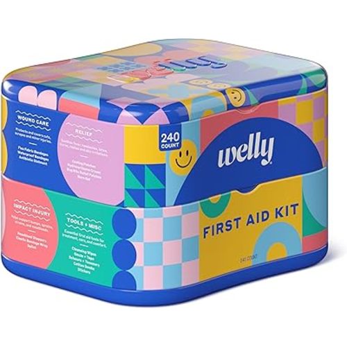 Welly Comprehensive First Aid Kit - FSA Eligible - Adhesive Bandages, Tape and Non-Stick Pads, Butterfly Strips, Cleansing Wipes, Ointments, Gauze, and More - 240 Pieces