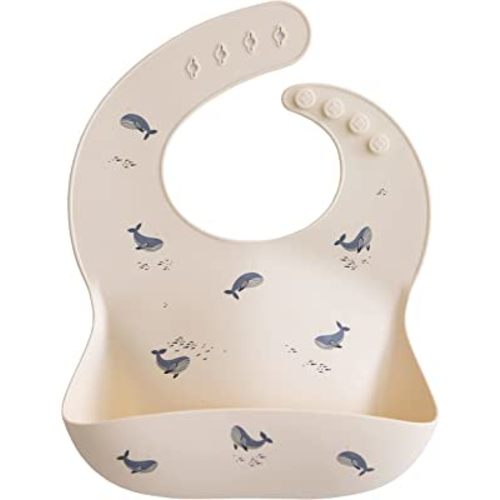 mushie Silicone Baby Bib | Adjustable Fit Waterproof Bibs (Whales)