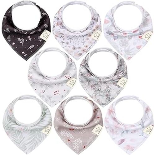 8-Pack Organic Baby Bandana Drool Bibs for Girls - Baby Bibs for Baby Girls, Baby Boys, Soft Cotton Bandana Bibs, Baby Drool Bib, Teething Bibs for Infant, Toddler (Bloom)