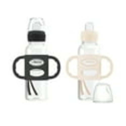 Dr. Brown's Milestones Narrow Sippy Spout Bottle with Handles, 8oz/250ml, 6m+, Black/Ecru, 2 Pack