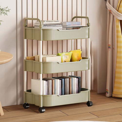 3 Tier Rolling Utility Cart with Armrests, Storage Rack Organizer for Kitchen Bathroom Living Room, Mobile Storage Cart with Shelves and Wheels for Home Organization