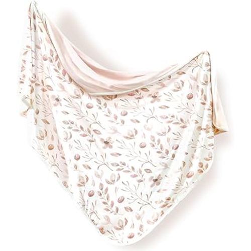 GRSSDER Super Soft Jersey Knit Swaddle Blanket for Baby Girls, Double Layer Reversible Receiving Blanket 34 x 44 Extra Large for Baby Swaddling, Pink Flora