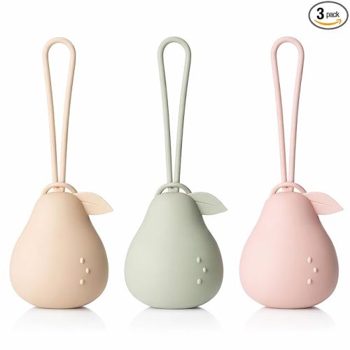 Andy Bear Silicone Pacifier Holder Case, Baby Paci Storage Case Silicone, Portable Leakproof One-Piece BPA-Free Set of 3-Ivory, Sage, Blush