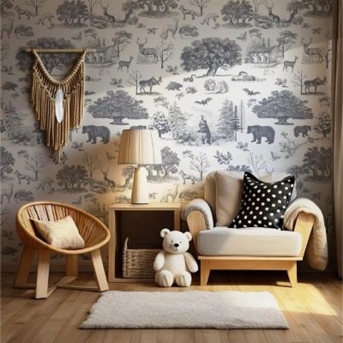 ZACHVO Woodland Toile Peel and Stick Farmhouse Wallpaper Black and White Nursery Wallpaper
