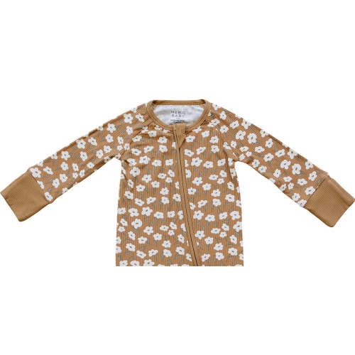 Mustard Floral Ribbed Bamboo Zipper