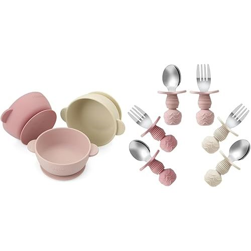 PandaEar 3 Pack Baby Bowls & 6 Pack Baby Spoons and Forks