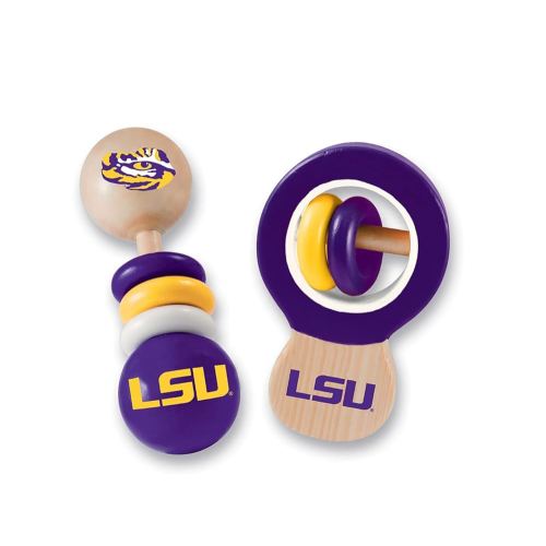 BabyFanatic Wood Rattle 2 Pack - NCAA LSU Tigers - Officially Licensed Baby Toy Set