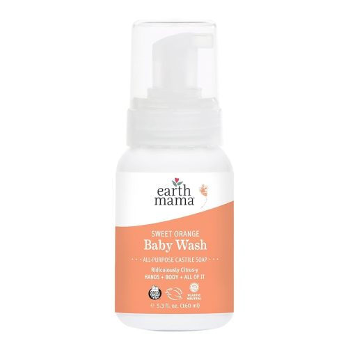 Earth Mama Sweet Orange Baby Liquid Wash Foaming Hand Soap, Organic All Purpose Body Wash for Sensitive Skin, Castile Soap with Coconut Oil, Shea Butter, Calendula, & Aloe, 5.3 fl oz