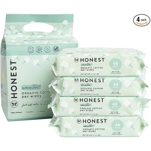 The Honest Company Dry Baby Wipes | 100% Organic Cotton, Gentle, Disposable | 192 Count