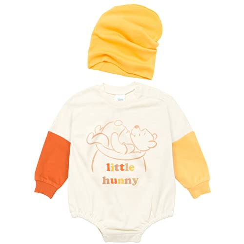 Disney Junior Baby Girls French Terry Bubble Romper Oversized Bodysuit & Hat Newborn to Infant Sizes (Newborn - 24 Months)