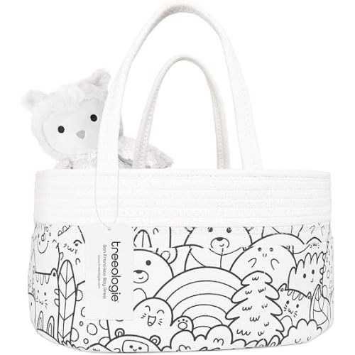 Baby Rope Canvas Diaper Caddy Organizer Basket for Nursery Changing Table - Car Storage Bin Tote Bag for Nappy, Diapers, and Wipes - Newborn Registry Shower Gift for Girl and Boy Must Haves - Car Bin