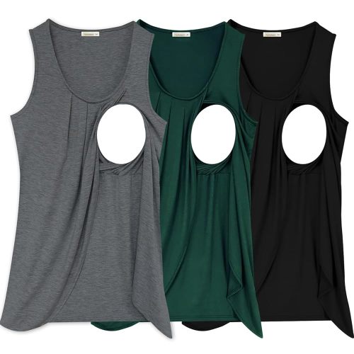 PARNIXS Summer Women's Maternity Nursing Tank Top Sleeveless Comfy Breastfeeding Clothes