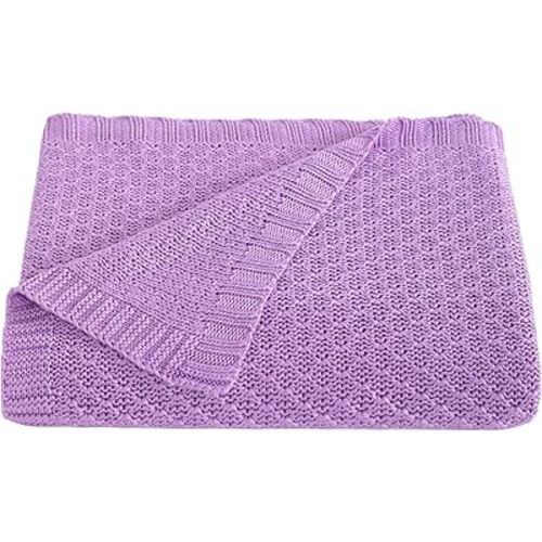 NTBAY Cable Knit Cooling Toddler Blanket, Soft and Breathable Baby Blanket 30x40 Inches Made from Rayon Derived from Bamboo for Crib, Stroller, Nursery, Light Purple