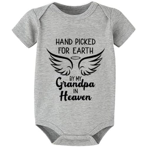 Handpicked for Earth By My Grandpa in Heaven Newborn Outfits Short Sleeve Baby Bodysuit White Baby Romper